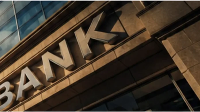 Australian bank building in a city financial district, representing market pressure on major banks and housing credit risk.