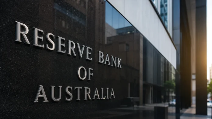 Close-up of the Reserve Bank of Australia building signage in Sydney, representing the RBA’s decision to hold interest rates at 4.35 per cent. 