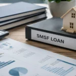 Miniature house on an SMSF loan binder beside financial reports and a calculator, symbolising debate over SMSF property lending restrictions.