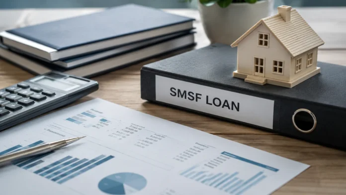 Miniature house on an SMSF loan binder beside financial reports and a calculator, symbolising debate over SMSF property lending restrictions.