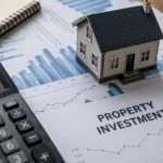 Calculator, charts, cash and a model house on a desk, representing the tougher financial test facing Australian property investors. 
